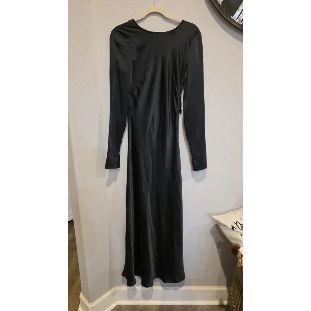We Wore What Maxi Dress Womens M Black Long Sleeve Open Back Cowl Formal - Picture 9 of 16